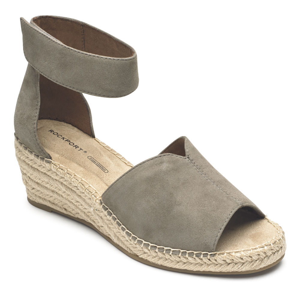 Sandalias Rockport Mujer Mexico - Marah Peep Toe Espadrille Grises - EPBHQ4872